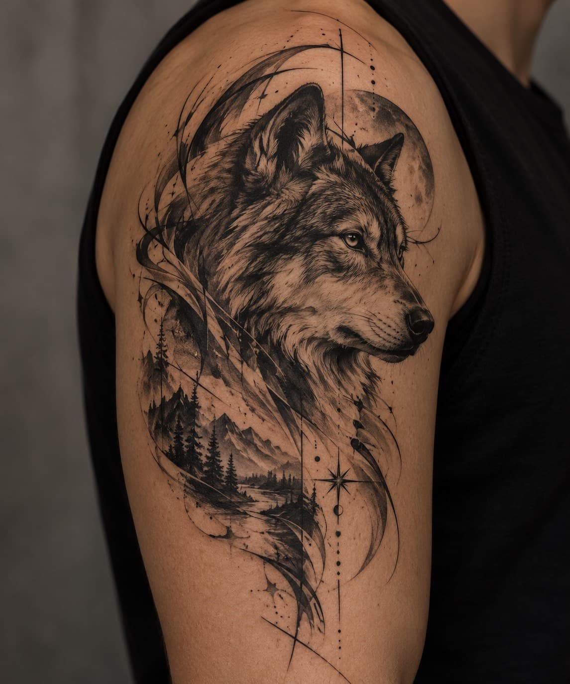 Wolf mit Wald